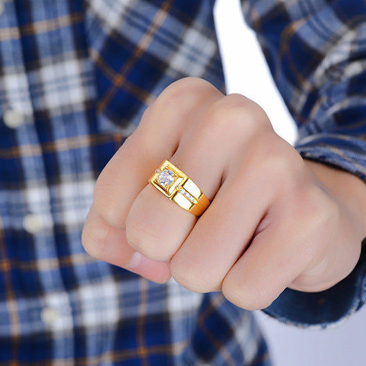 Herren eleganter Ring mit quadratischem Zirkonia und filigranen Akzenten Shop Nory