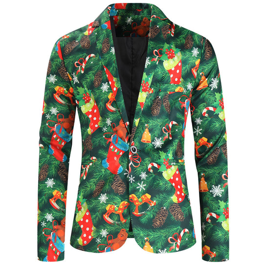 Damen Weihnachtliches Slim-Fit-Sakko mit Allover Rentier- und Tannenbaum-Print Shop Nory