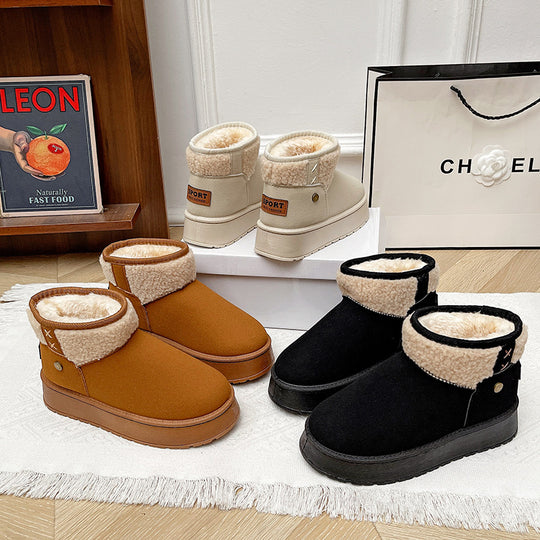 Damen Gefütterte Kurzstiefel mit Teddyfutter, Faux‑Velours und Plateau‑Sohle Shop Nory