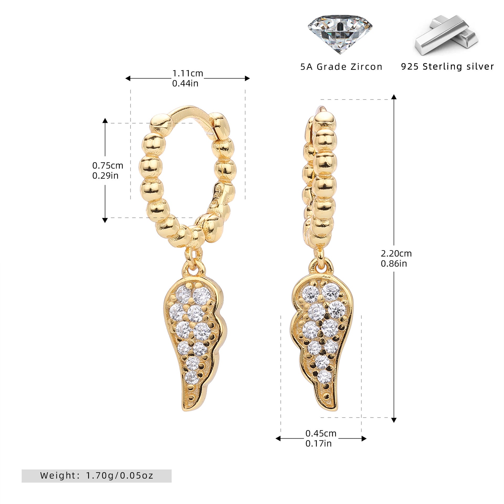 Damen Ohrhänger mit luxuriösem Engelsflügel-Design aus hochwertigem 925 Sterling Silber Shop Nory