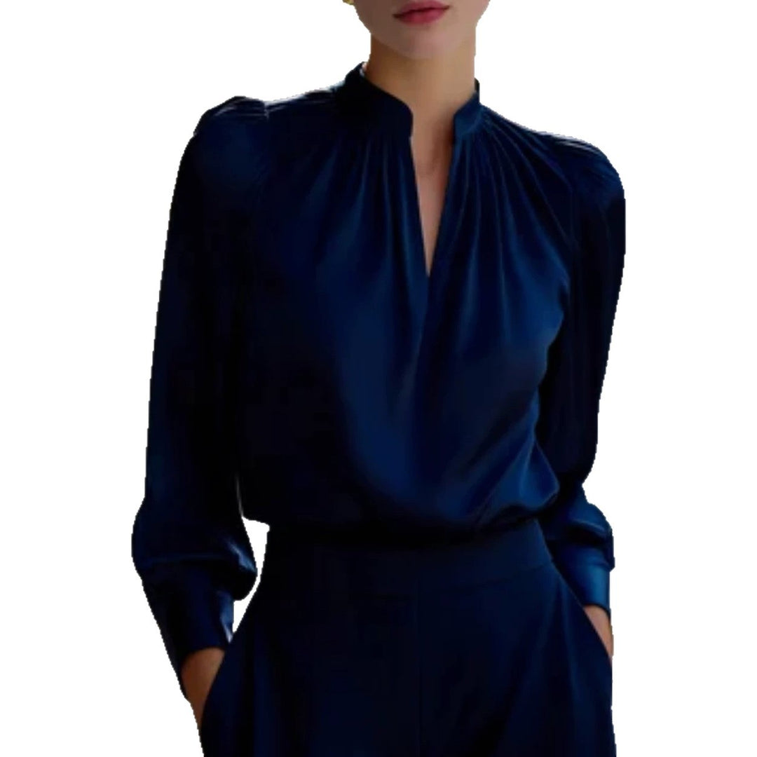 Damen Elegante Bluse mit Stehkragen und Bouffant-Ärmeln Shop Nory