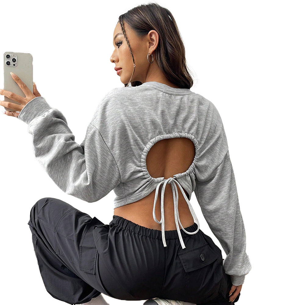 Damen lässiges Cropped-Sweatshirt mit Balloonärmeln Raglannähten und elastischem Saum Shop Nory