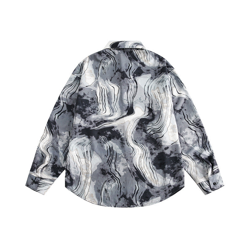 Unisex Boxy-Overshirt-Jacke mit Marmorprint und traditioneller Knebelverschluss-Optik Shop Nory