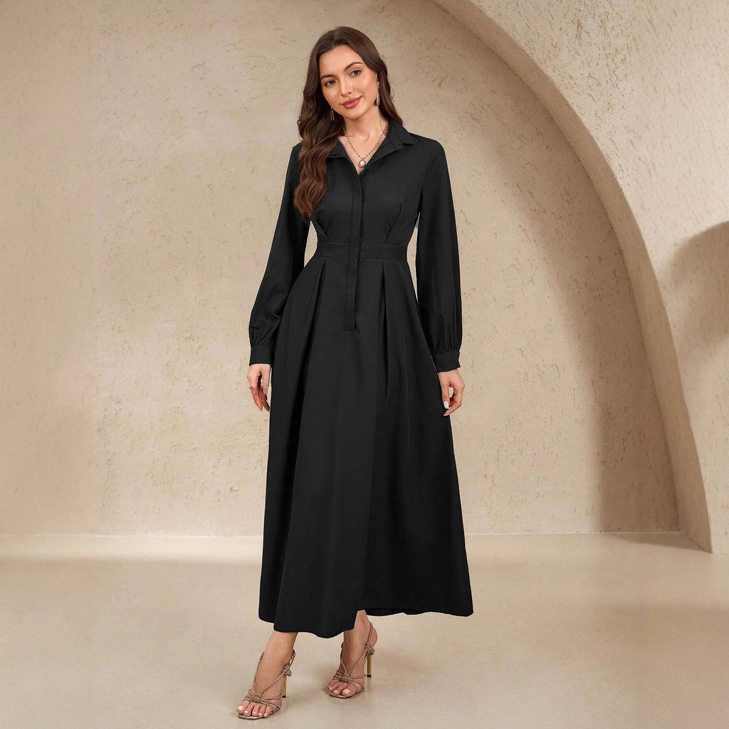 Damen Elegantes Hemdblusenkleid mit schwingendem Rock und praktischen Taschen