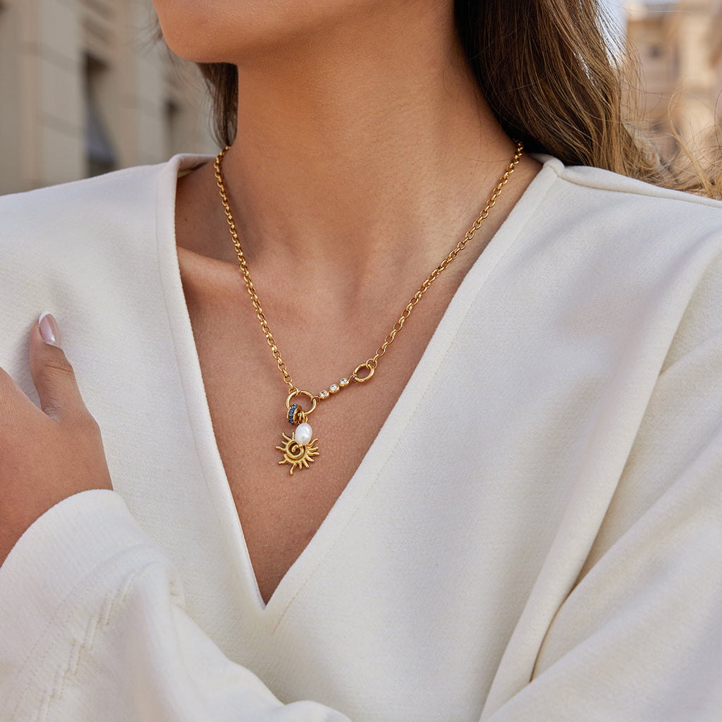 Damen Halskette mit Sonne und Swarovski-Steinen Shop Nory
