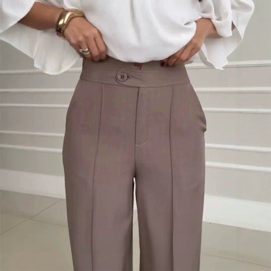 Damen Hochtaillierte Palazzo-Hose mit Bügelfalte, geradem Bein und Eingrifftaschen Shop Nory