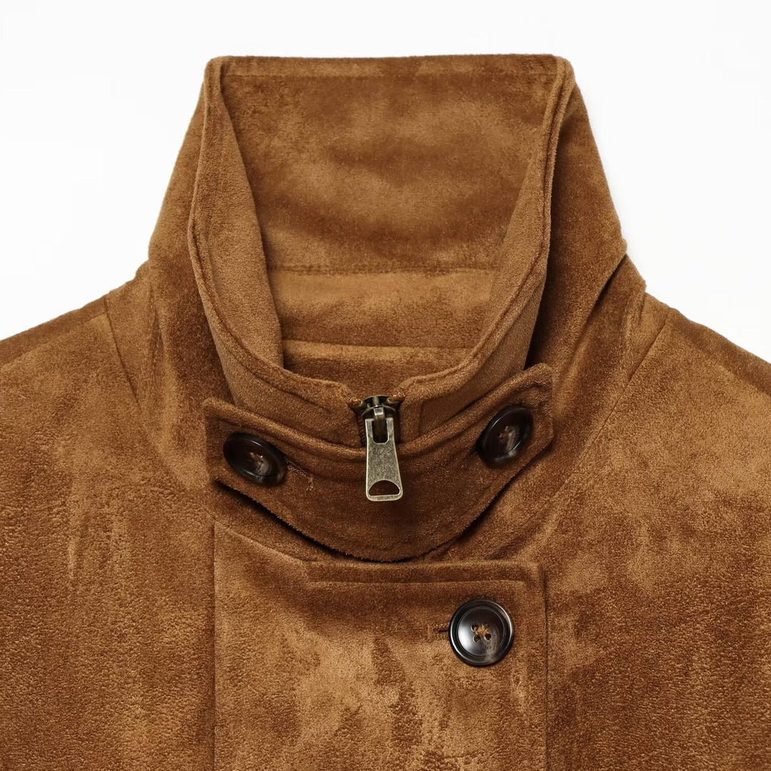 Damen Kurzblouson aus Velours‑Suede mit Knopfleiste, verdecktem Reißverschluss und elastischem Saum Shop Nory