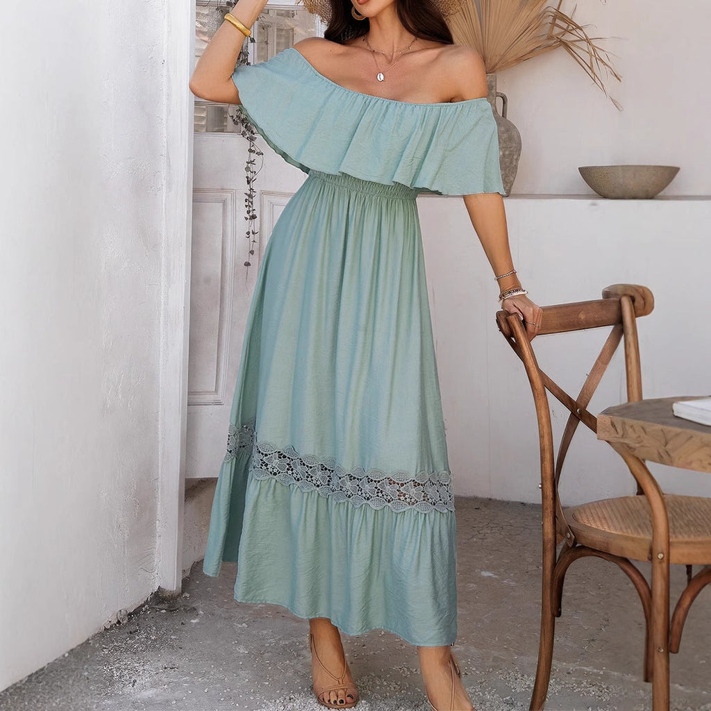 Damen Off-Shoulder Maxikleid mit Rüschendetails Shopnory