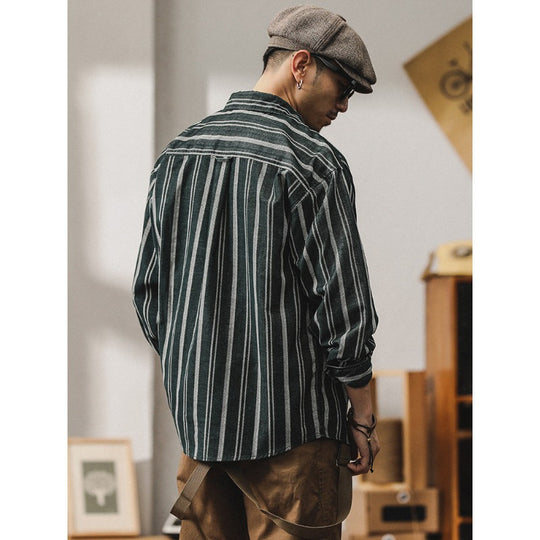 Herren Gestreiftes Overshirt-Hemd aus Baumwoll-Leinen mit Brusttaschen Shop Nory