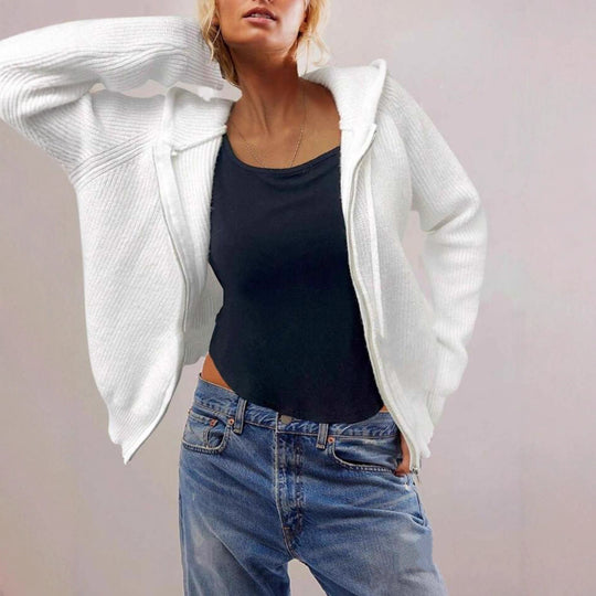 Damen Zip-Kapuzenjacke aus feinem Rippenstrick mit verlängerten Bündchen Shop Nory
