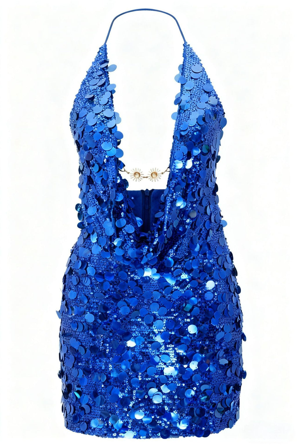 Damen Glitzerndes Minikleid mit tiefem V-Ausschnitt und Troddel-Applikationen Shopnory