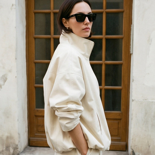 Damen Oversize Cropped-Blouson mit Tunnelzug und fließendem Maxi‑Rock mit Beinschlitz Shop Nory