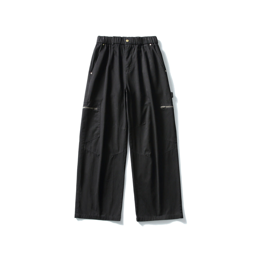 Damen Utility-Cargo-Hose mit weitem Bein, hohem elastischem Bund und Reißverschlusstaschen Shop Nory