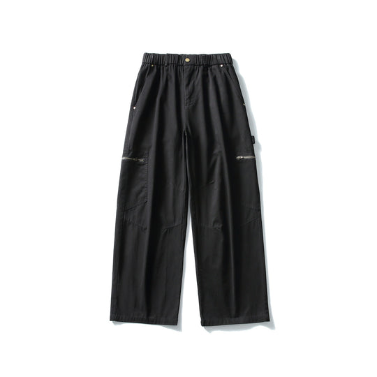 Damen Utility-Cargo-Hose mit weitem Bein, hohem elastischem Bund und Reißverschlusstaschen Shop Nory
