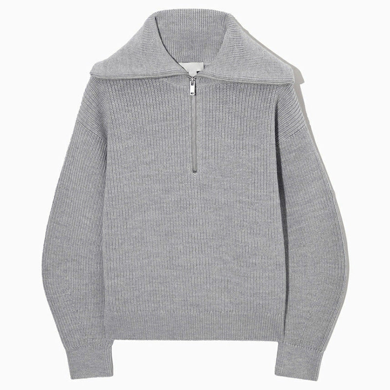 Damen Gestreifter Half‑Zip Strickpullover mit Matrosenkragen und überschnittener Schulter Shop Nory