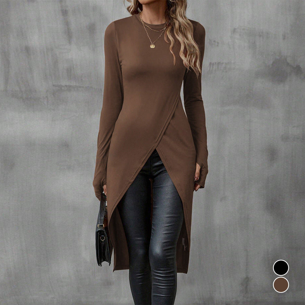 Damen eleganter Longsleeve mit raffinierter Wickeloptik Shopnory