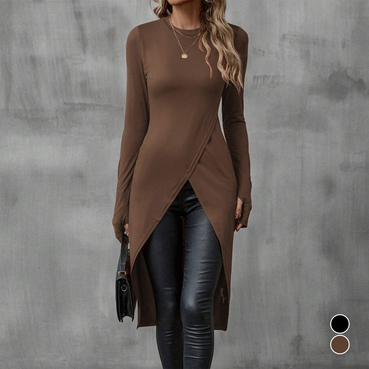 Damen eleganter Longsleeve mit raffinierter Wickeloptik Shopnory