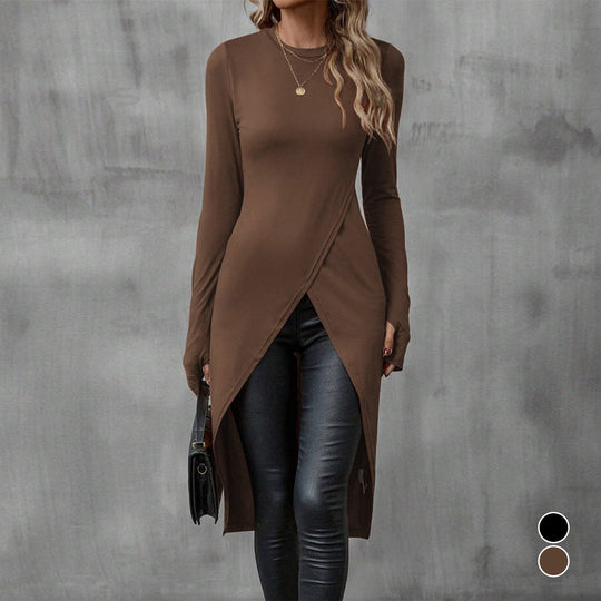 Damen eleganter Longsleeve mit raffinierter Wickeloptik Shopnory