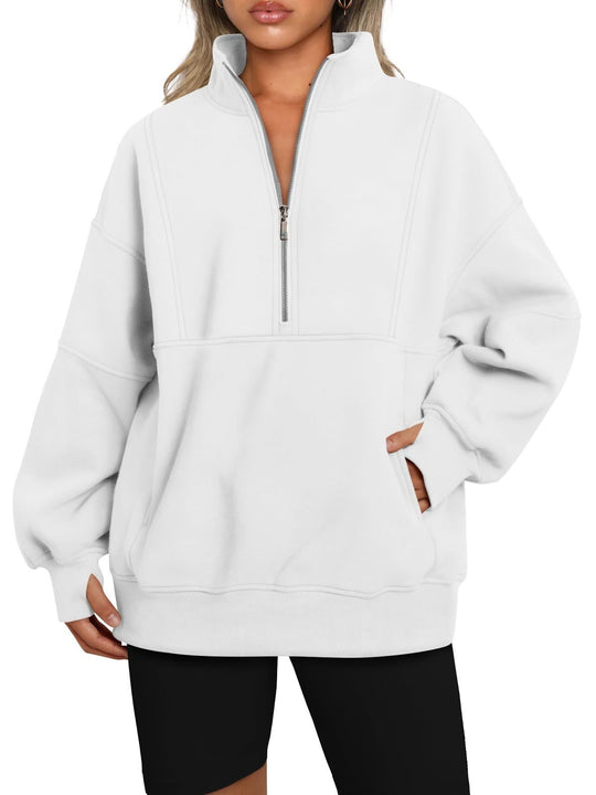 Damen Oversize-Sweatshirt mit halbem Reißverschluss, Stehkragen und Kängurutasche Shop Nory
