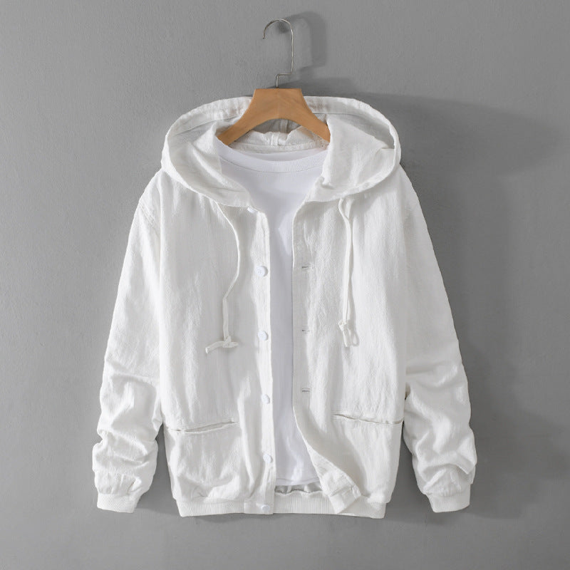 Herren Leichte Leinen-Hoodiejacke mit Knopfleiste und Kordelzug Shop Nory