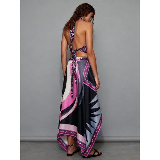 Damen Halterkleid mit asymmetrischem Saum und auffälligem Grafikdruck Shopnory
