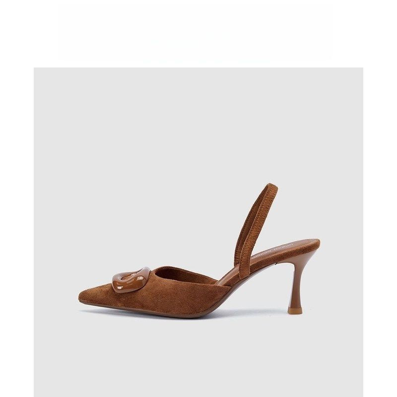 Damen Elegante spitz zulaufende Slingback-Pumps aus Veloursoptik mit dekorativem Knotenriemen und schlankem Mid‑Heel Shop Nory