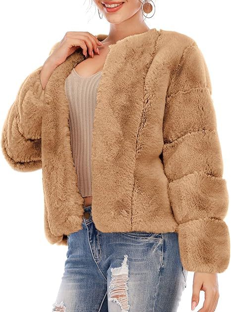 Damen Kurze Plüsch-Bomberjacke aus Kunstpelz mit kastiger Silhouette und Paneelärmeln Shop Nory