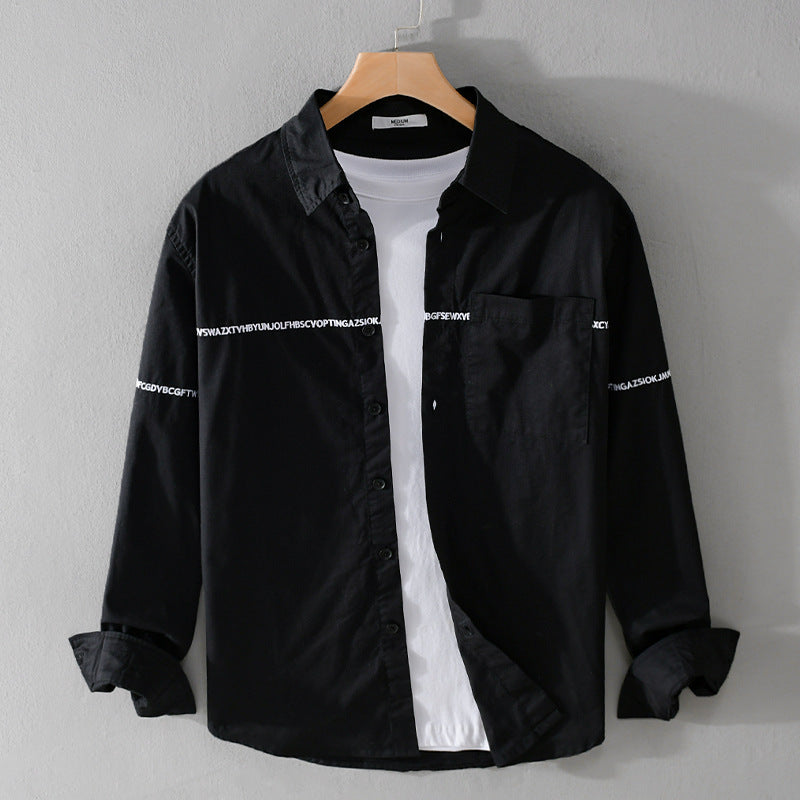 Herren Langarm-Hemd im Overshirt-Stil mit eingearbeitetem Schriftband und Brusttasche Shop Nory