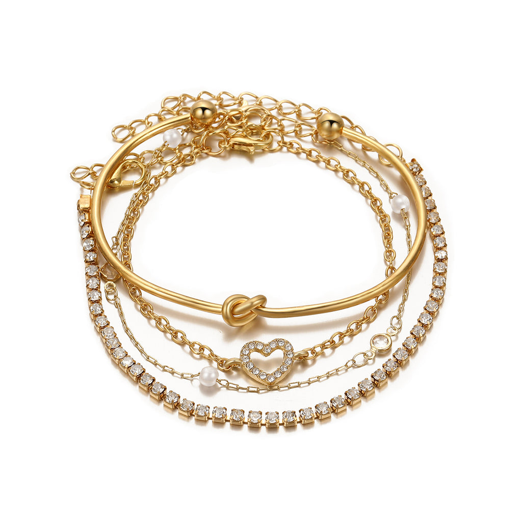 Damen Armband-Set mit funkelnden Kristallen und verspieltem Herzanhänger Shop Nory