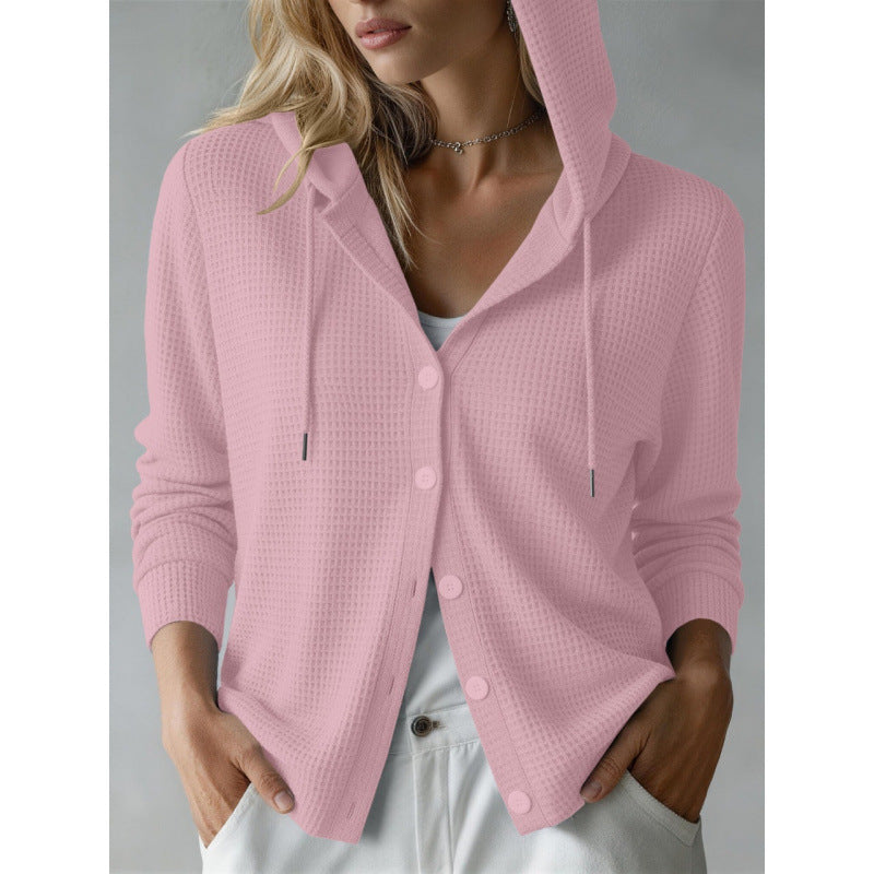 Damen Kapuzen-Strickjacke mit Waffelstruktur und Knopfleiste Shop Nory