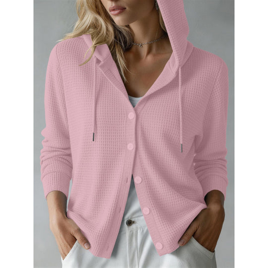 Damen Kapuzen-Strickjacke mit Waffelstruktur und Knopfleiste Shop Nory