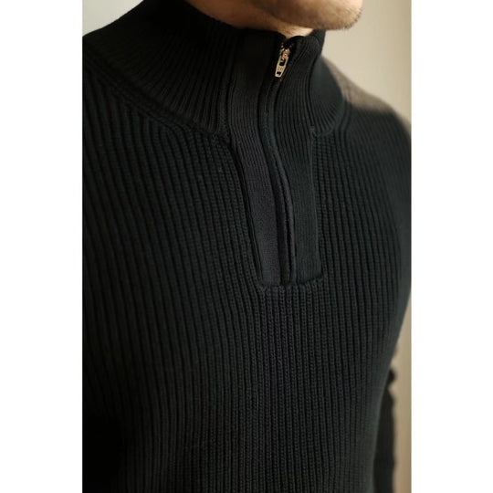 Herren Grobgerippter Halbzip-Strickpullover mit Stehkragen Shop Nory