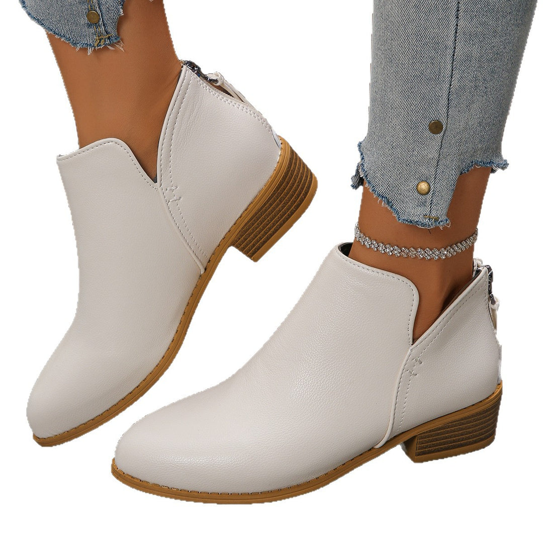 Damen Kurzstiefel mit Fersenreißverschluss, seitlichem Cut-Out und niedrigem Blockabsatz Shop Nory