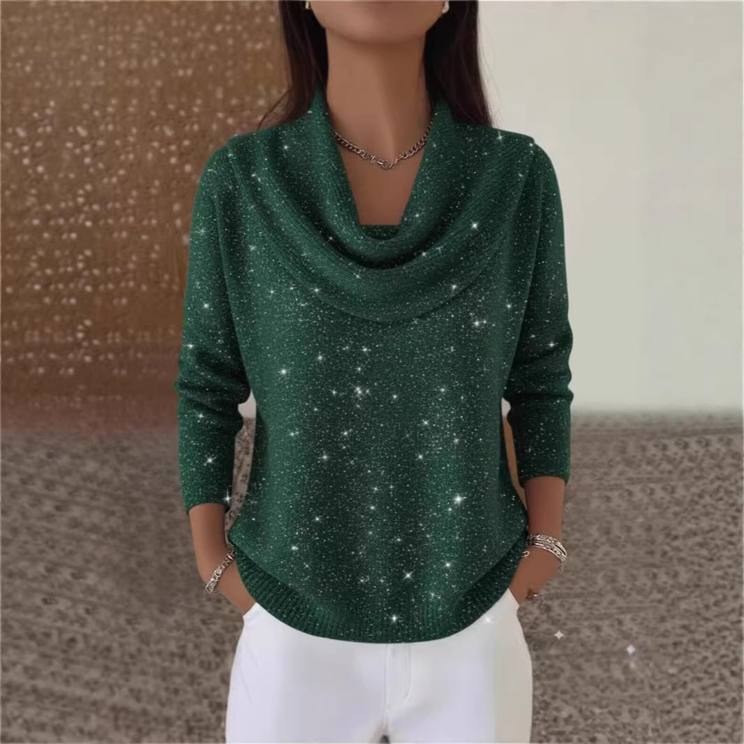 Damen Glitzernder Strickpullover mit Wasserfall-Ausschnitt Shop Nory
