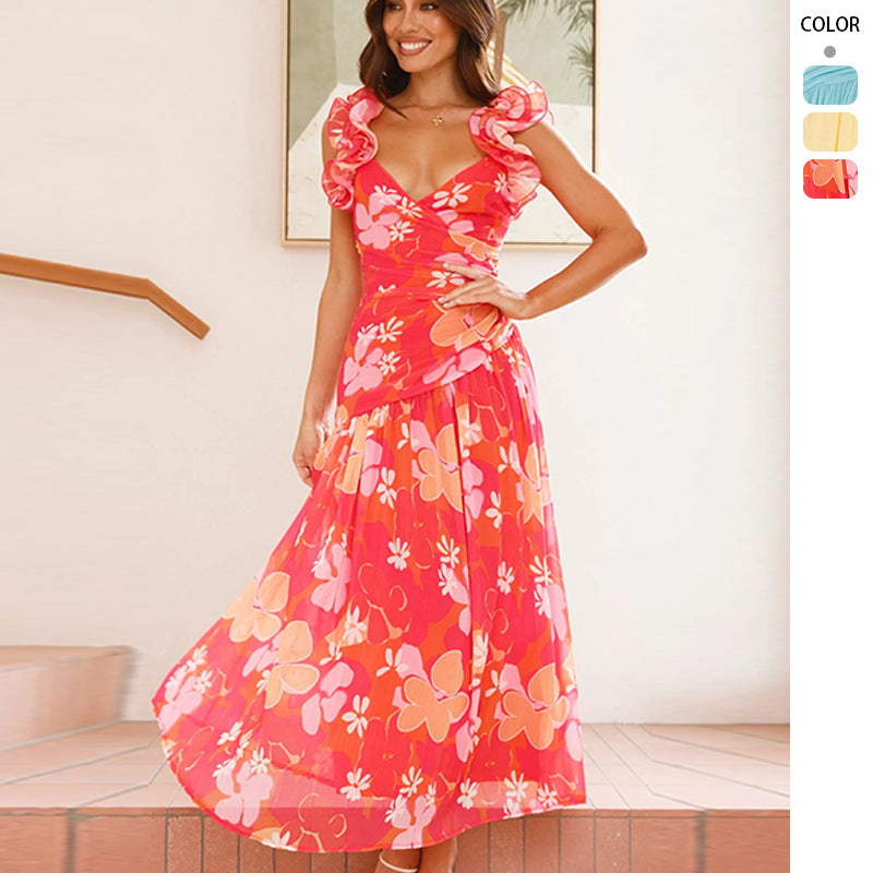 Damen Maxikleid mit eleganten Rüschen und figurbetontem Schnitt
