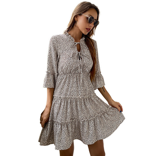 Damen Stufiges Minikleid mit Rüschenkragen, Bindeschleife und geraffter Taillenpartie Shop Nory