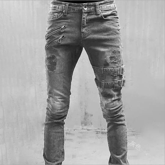 Herren Jeans mit stylischem Reißverschluss und Distressed-Details