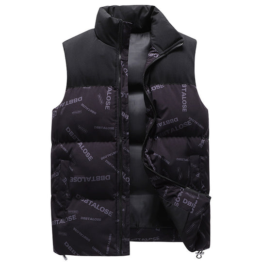 Herren Urban gesteppte Puffer‑Weste mit hohem Kragen, Kontrast-Schulterpartie und Allover‑Logodruck Shop Nory