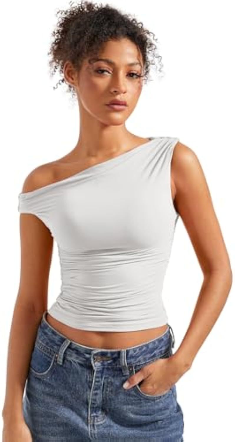 Damen figurbetontes Oberteil mit asymmetrischem Ausschnitt Shopnory