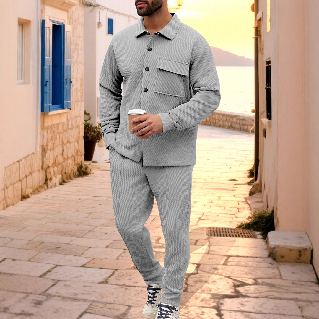 Herren Komfort-Zweiteiler Waffelstruktur-Hemdjacke mit Pattentasche und Relax-Bundhose Shop Nory