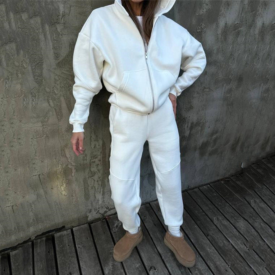 Damen kurzes Zip-Hoodie und hochtaillierte Komfort-Jogginghose-Set aus weichem Fleece Shop Nory