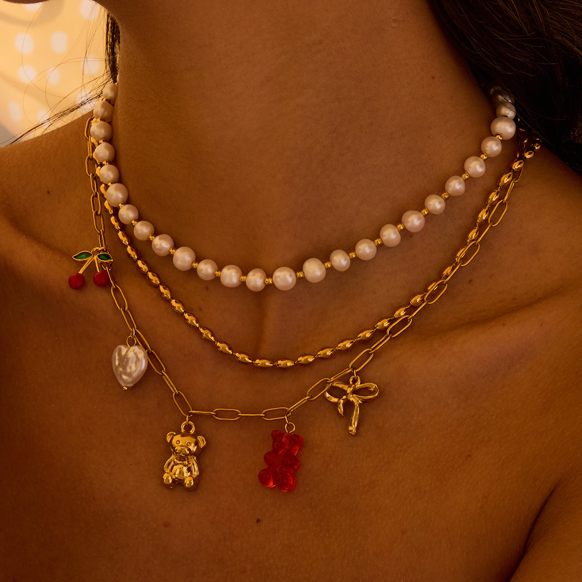 Damen verspielte Charm-Halskette aus Edelstahl Shop Nory