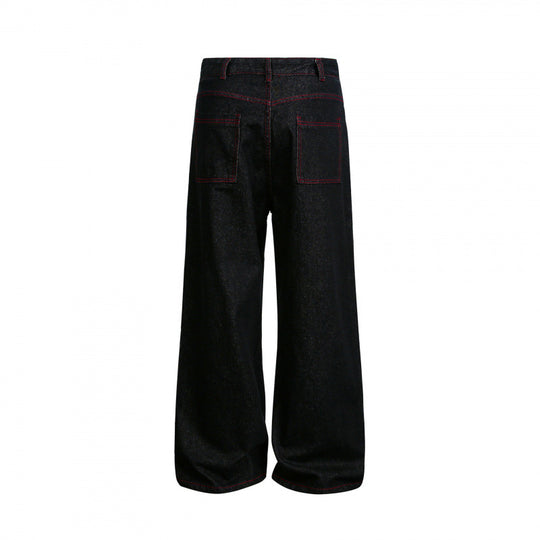 Damen Weite High‑Waist Denim‑Hose im Utility‑Look mit Kontrastnähten Shop Nory