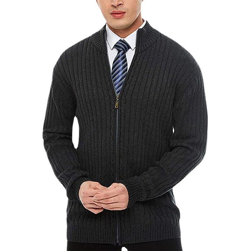 Herren Feinstrick-Cardigan mit durchgehendem Reißverschluss, Stehkragen und markanter Rippenstruktur Shop Nory
