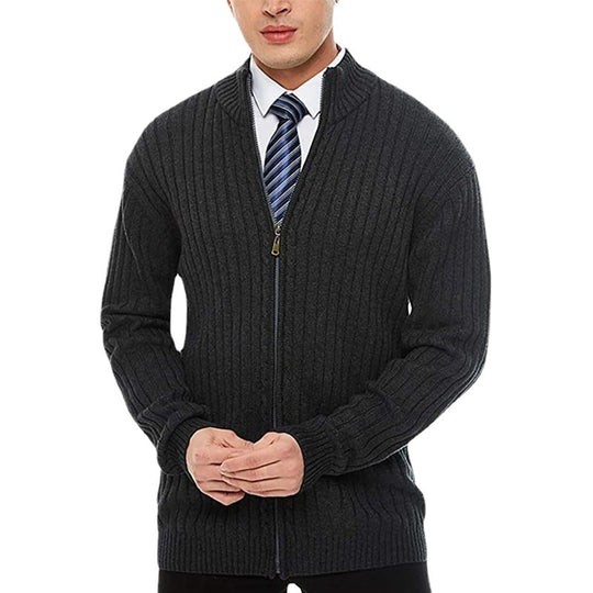 Herren Feinstrick-Cardigan mit durchgehendem Reißverschluss, Stehkragen und markanter Rippenstruktur Shop Nory