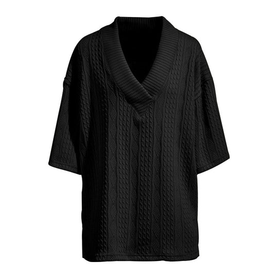Damen Oversized Kurzarm-Strickpullover mit tiefem V‑Ausschnitt und Zopfmuster Shop Nory