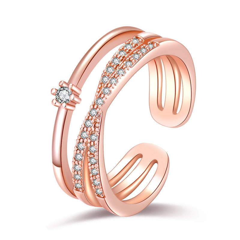 Damen Offener Ring mit funkelnden Zirkonia-Elementen und kunstvollem Design Shop Nory