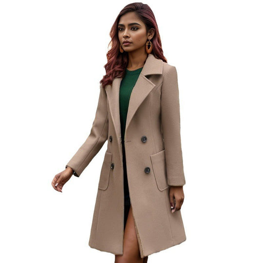 Damen Klassischer taillierter Wollmix-Mantel im Longfit mit Reverskragen und aufgesetzten Pattentaschen Shop Nory