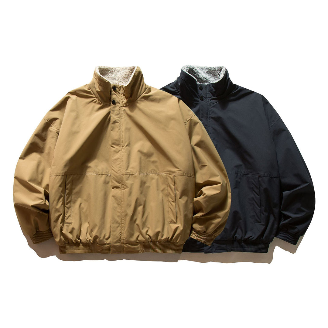 Unisex Kurz geschnittener winddichter Bomber mit Teddyfutterkragen und elastischem Bund Shop Nory