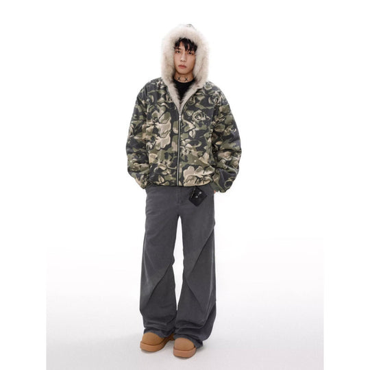 Herren Warmer gefütterter Camouflage-Bomber mit Kapuze und Kunstfellbesatz Shop Nory